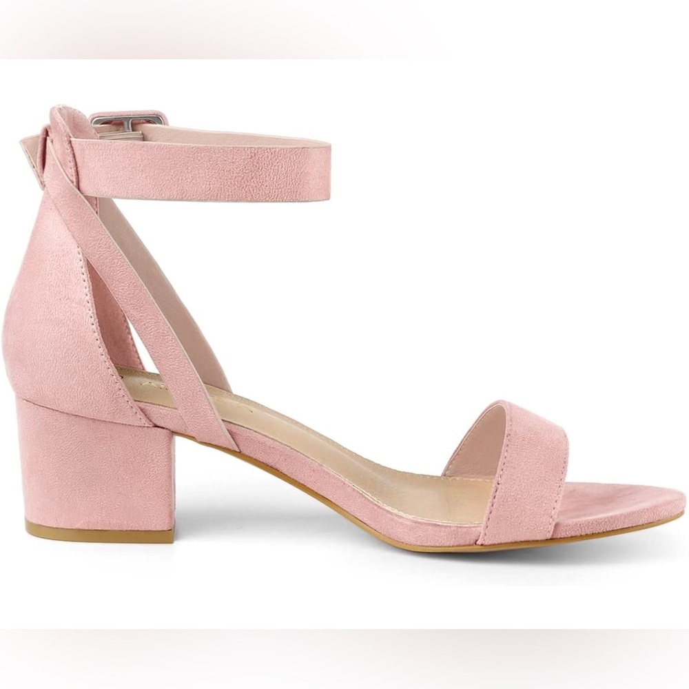 Allegra k faux suede ankle strap low block heel light pink color - Picture 3 of 4